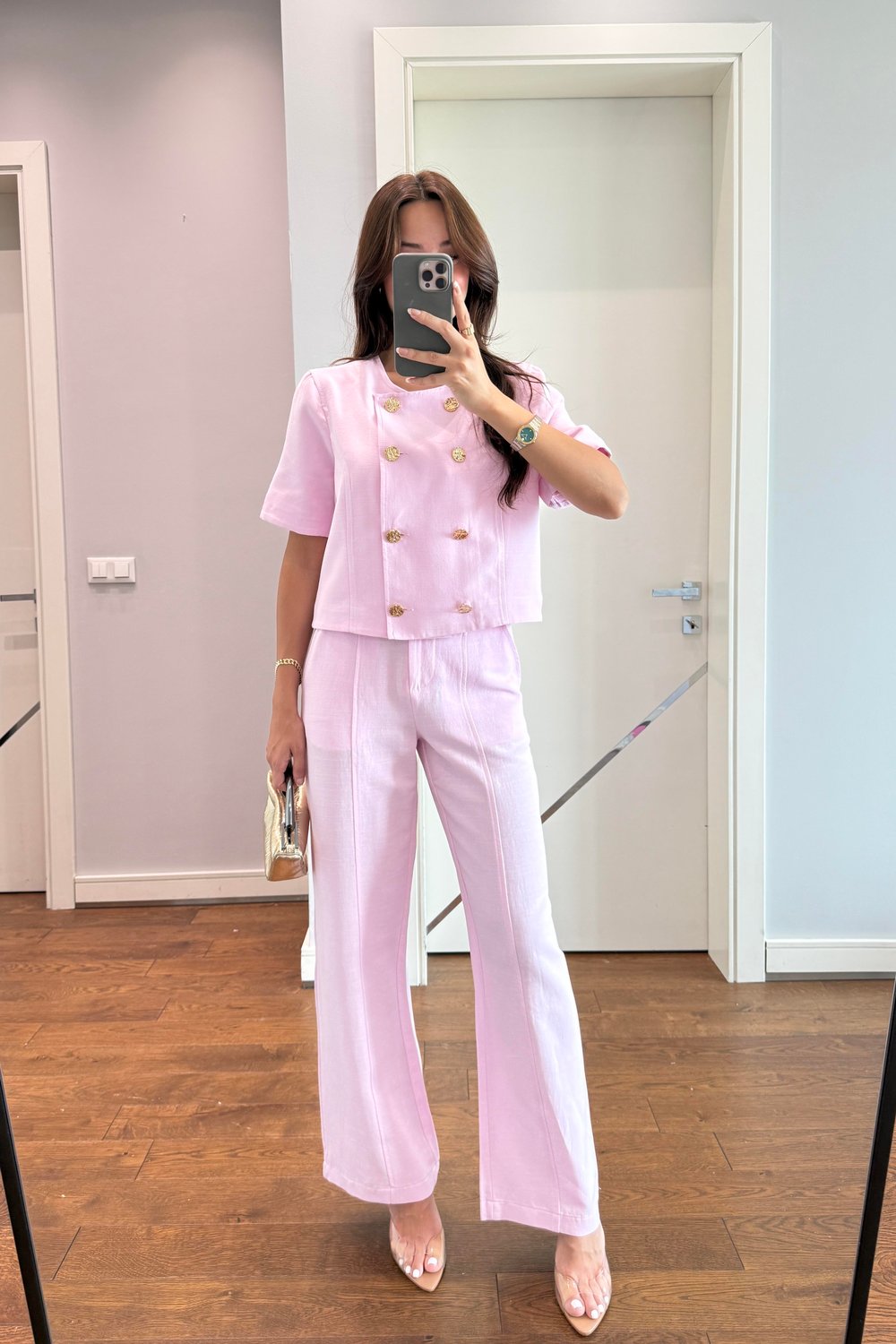 KETEN CEKET PANTOLON TAKIM-PEMBE