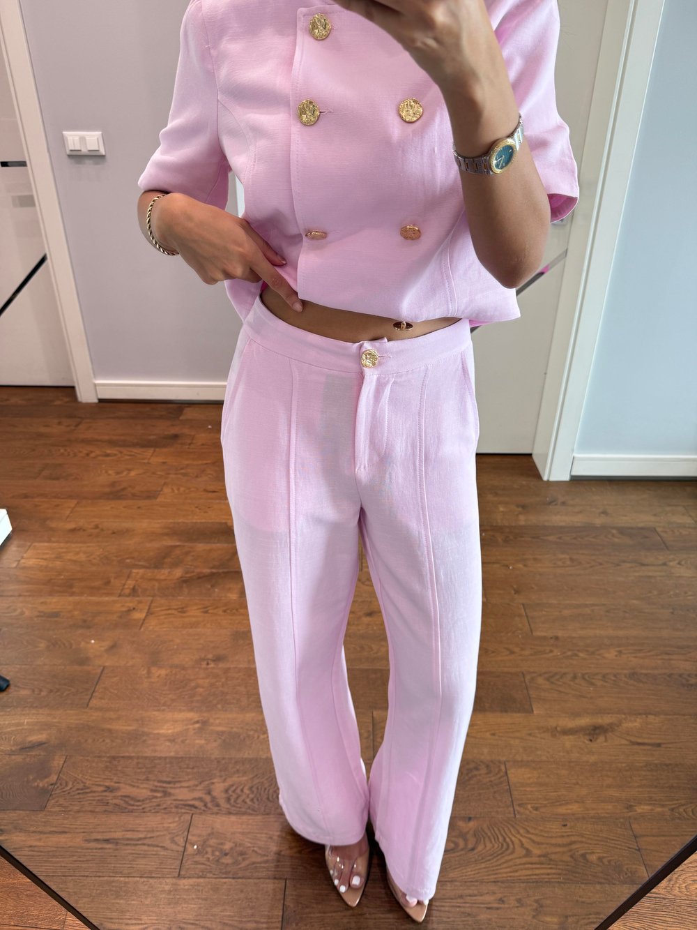 KETEN CEKET PANTOLON TAKIM-PEMBE