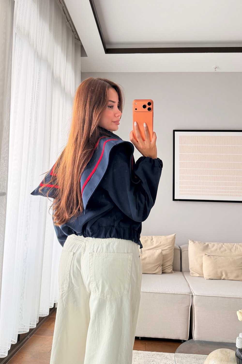 LACİVERT BORDO ÇİZGİLİ TRENÇ CEKET