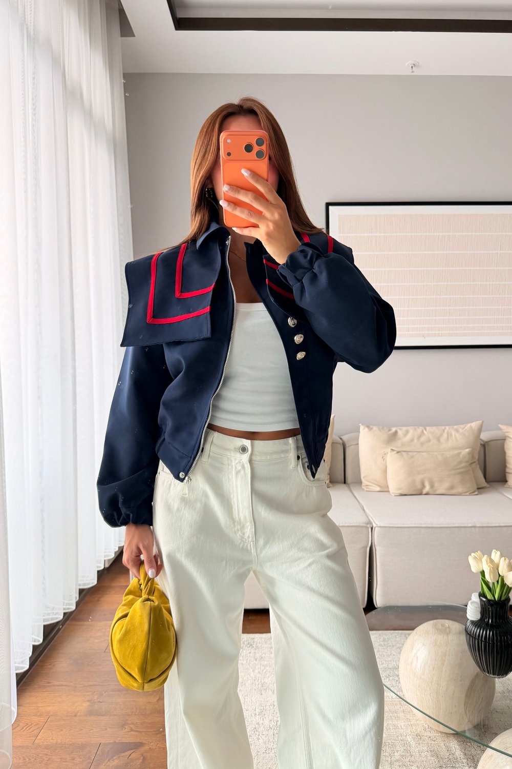 LACİVERT BORDO ÇİZGİLİ TRENÇ CEKET