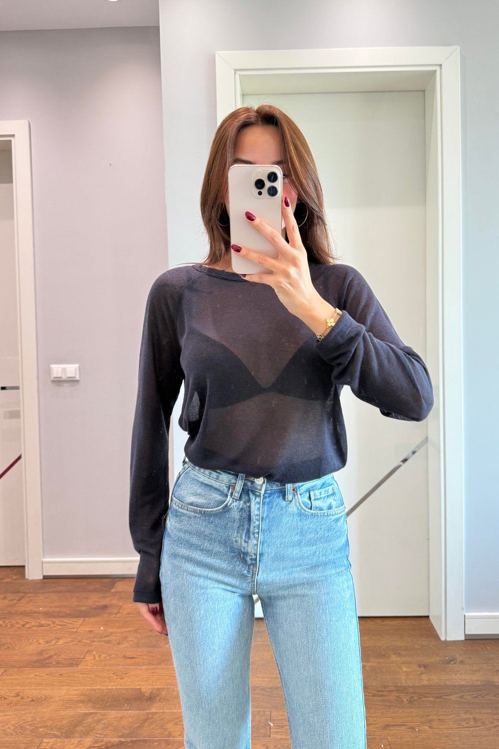 MAVİ TAŞLAMALI KESİK PAÇA BOYFİT JEAN