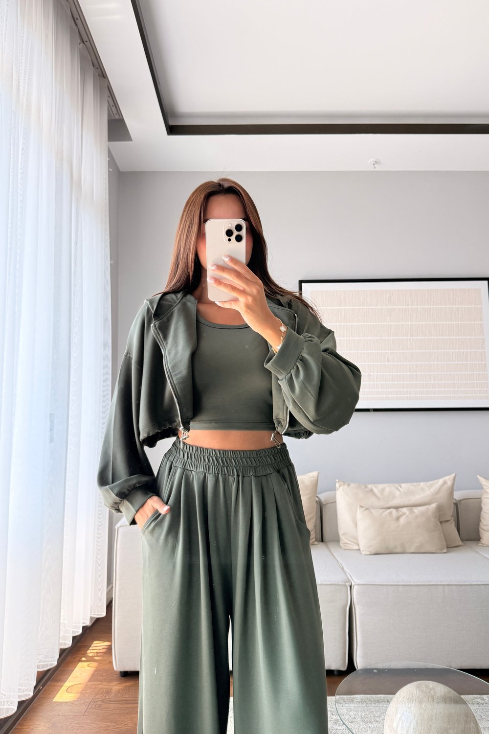MODAL KUMAŞ KAPÜŞONLU CROP 3LÜ TAKIM