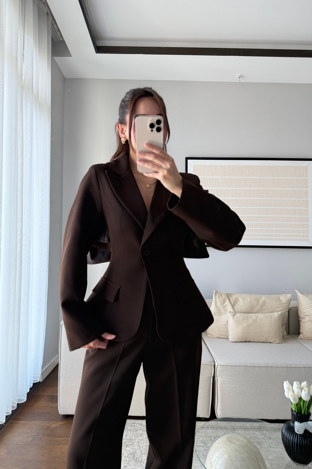 PELERİN CEKET PANTOLON TAKIM-KAHVERENGİ