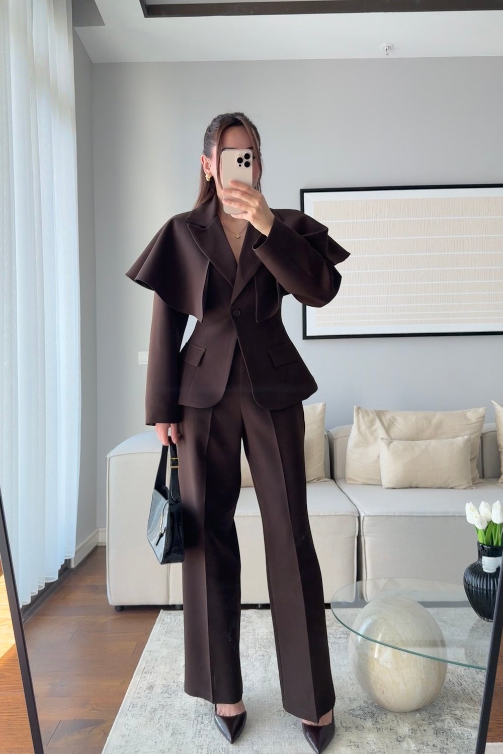 PELERİN CEKET PANTOLON TAKIM-KAHVERENGİ