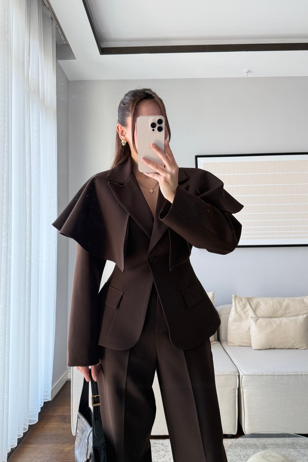 PELERİN CEKET PANTOLON TAKIM-KAHVERENGİ