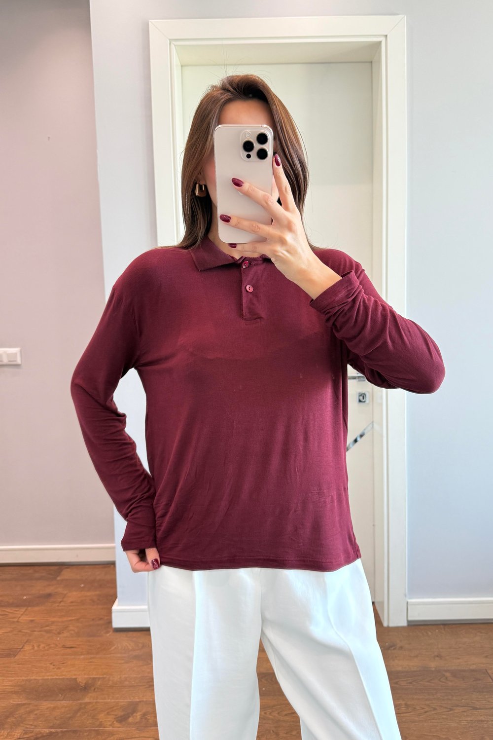 POLO YAKA TRANSPARAN BLUZ-BORDO