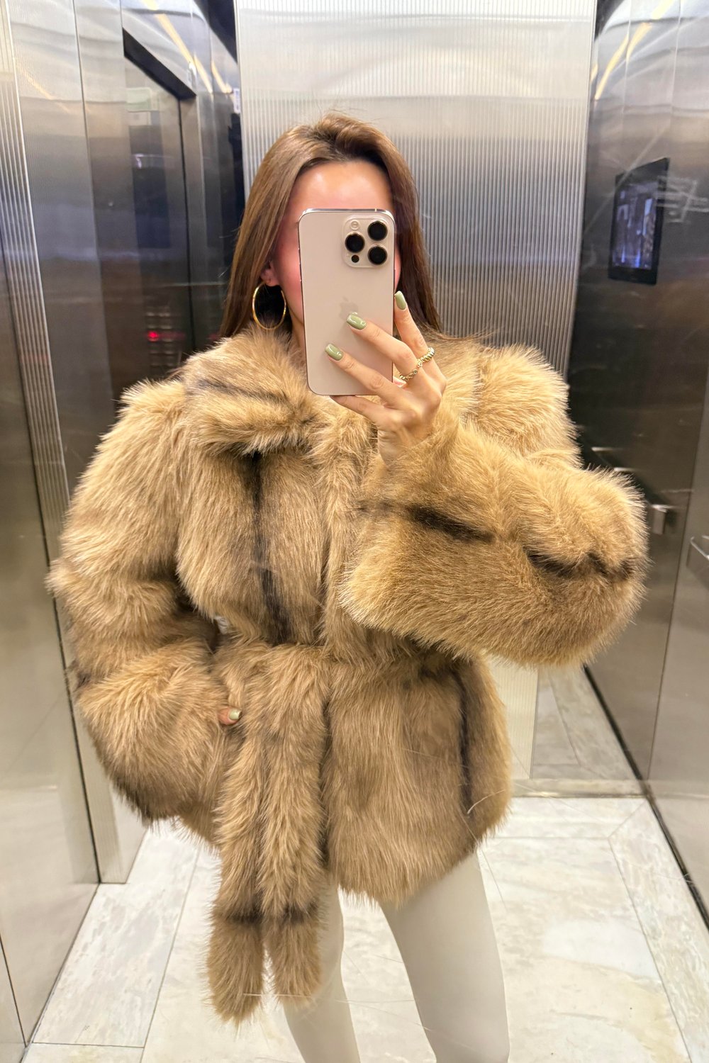 PREMİUM CAMEL KAHVE GEÇİŞLİ KUŞAKLI KÜRK