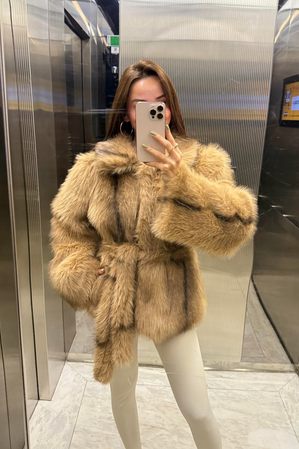 PREMİUM CAMEL KAHVE GEÇİŞLİ KUŞAKLI KÜRK