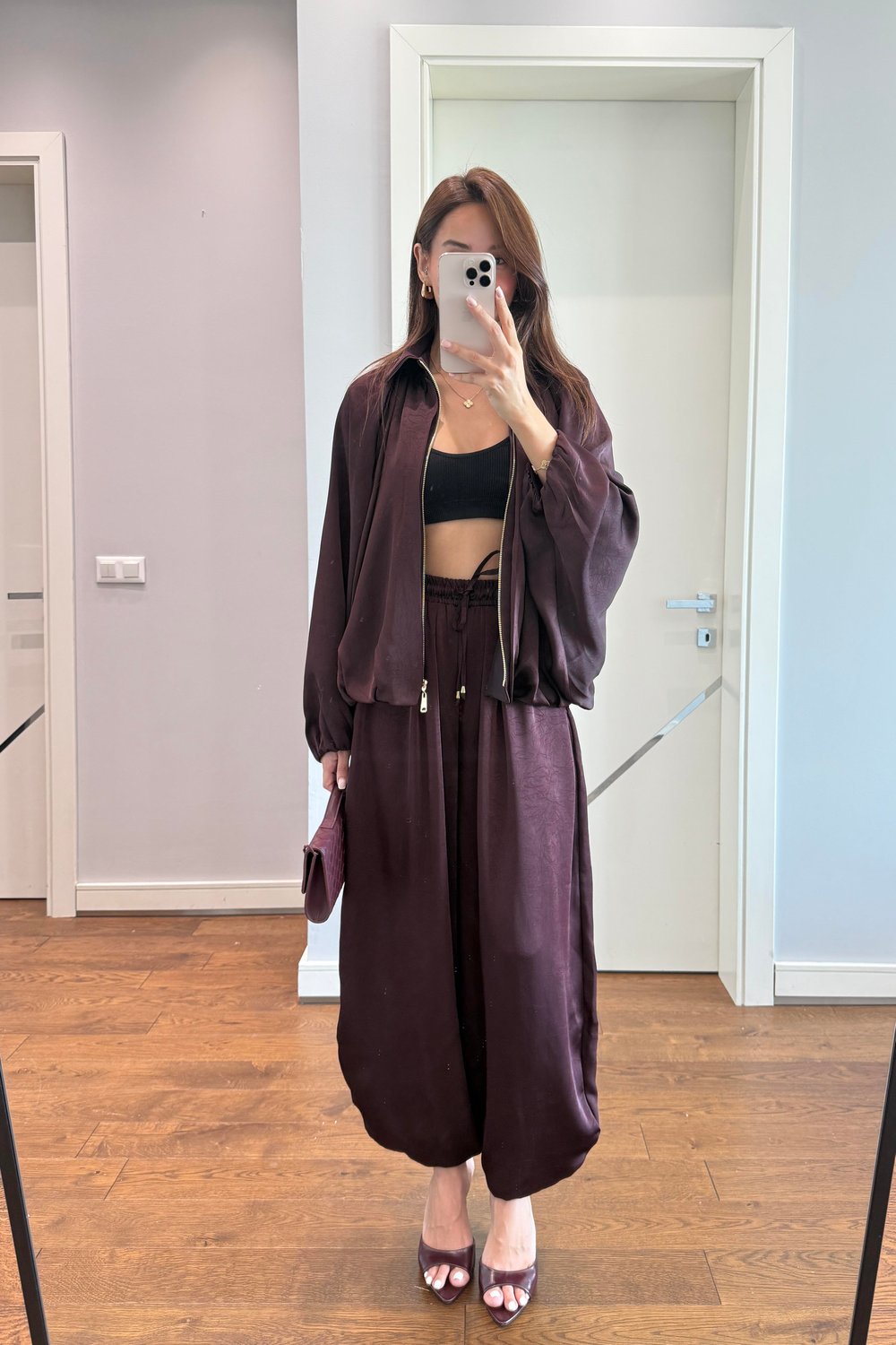 SATEN BOMBER CEKET PANTOLON-MÜRDÜM