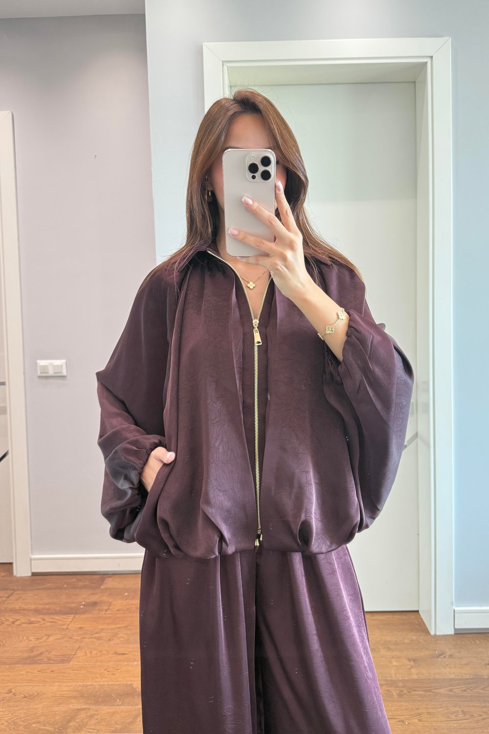 SATEN BOMBER CEKET PANTOLON-MÜRDÜM