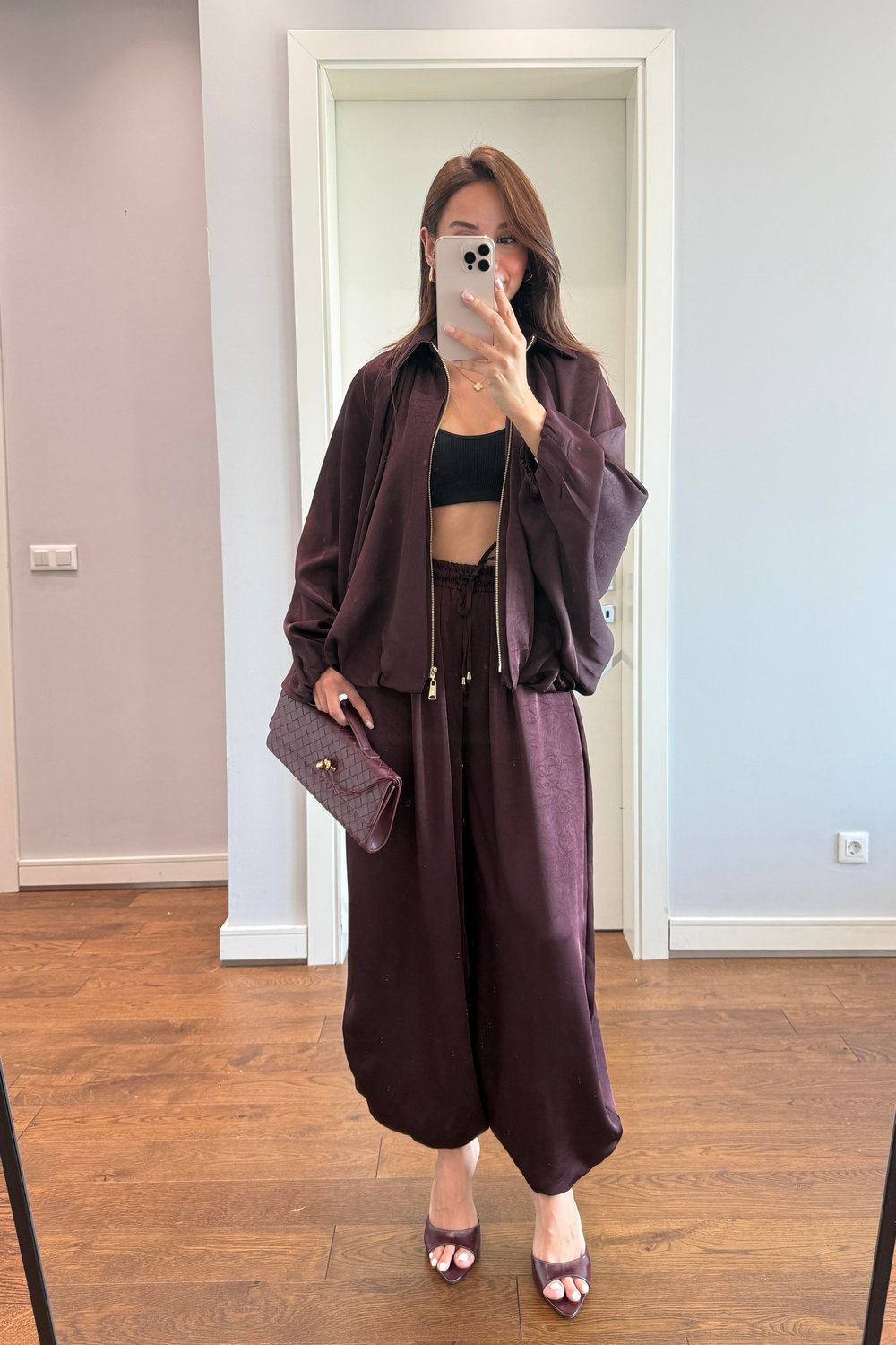 SATEN BOMBER CEKET PANTOLON-MÜRDÜM