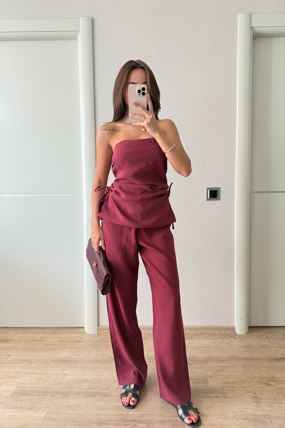 STRAPLEZ BAĞCIK DETAYLI BORDO