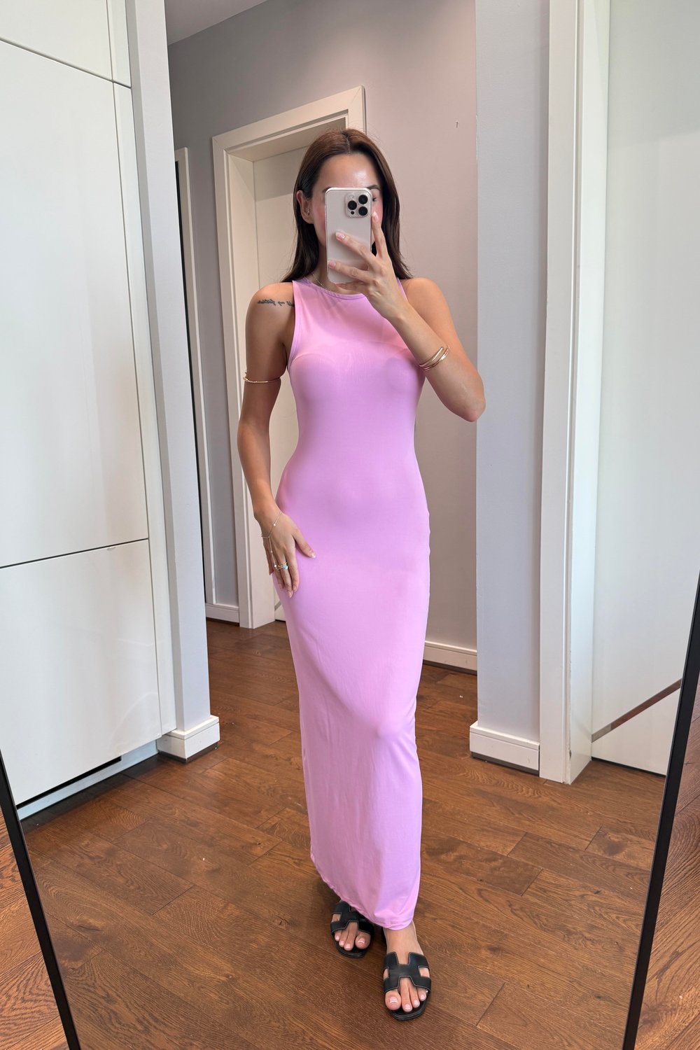 TOPARLAYICI KUMAŞ ELBİSE PEMBE