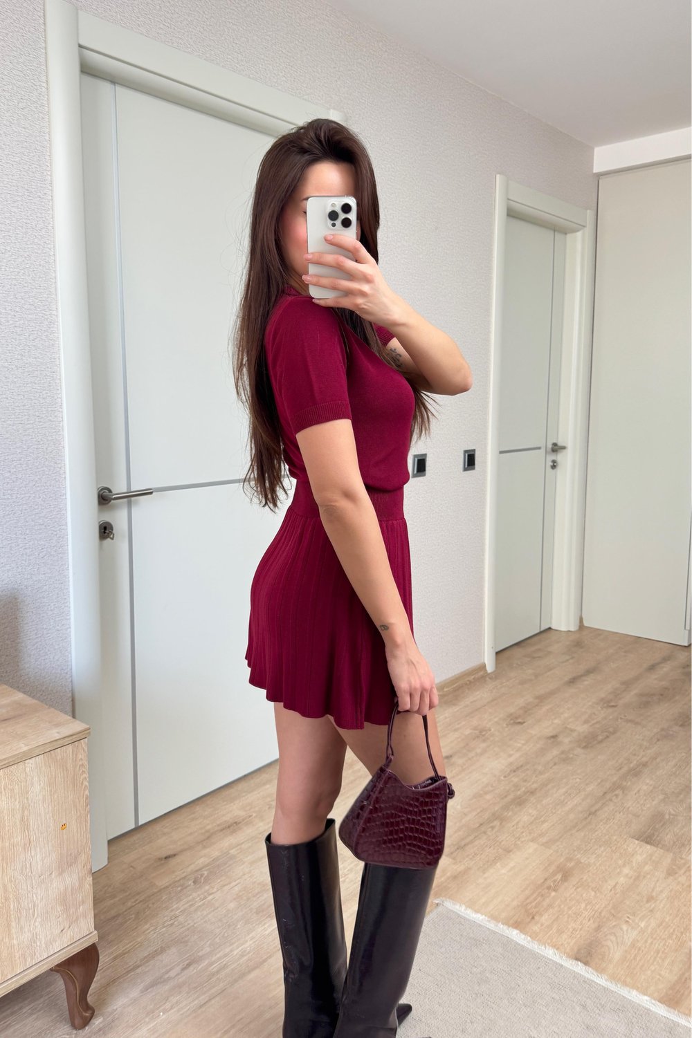 TRİKO BORDO PİLELİ ETEKLİ TAKIM  