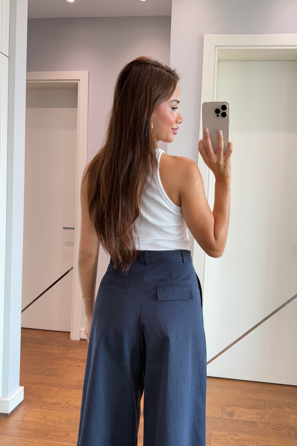 YÜKSEK BEL İSPANYOL PAÇA PANTOLON-LACİVERT