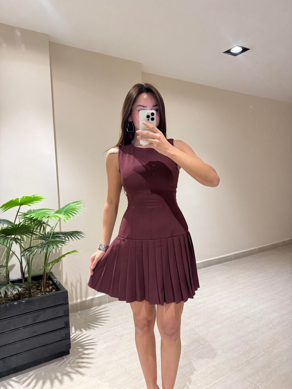 ZRA PİLELİ ELBİSE - BORDO