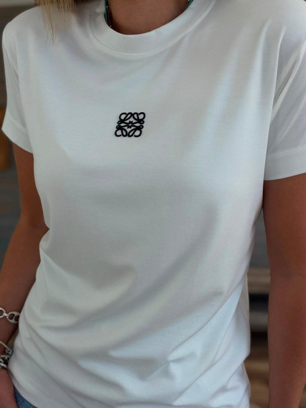 Nakış Logolu Bisiklet Yaka T-Shirt