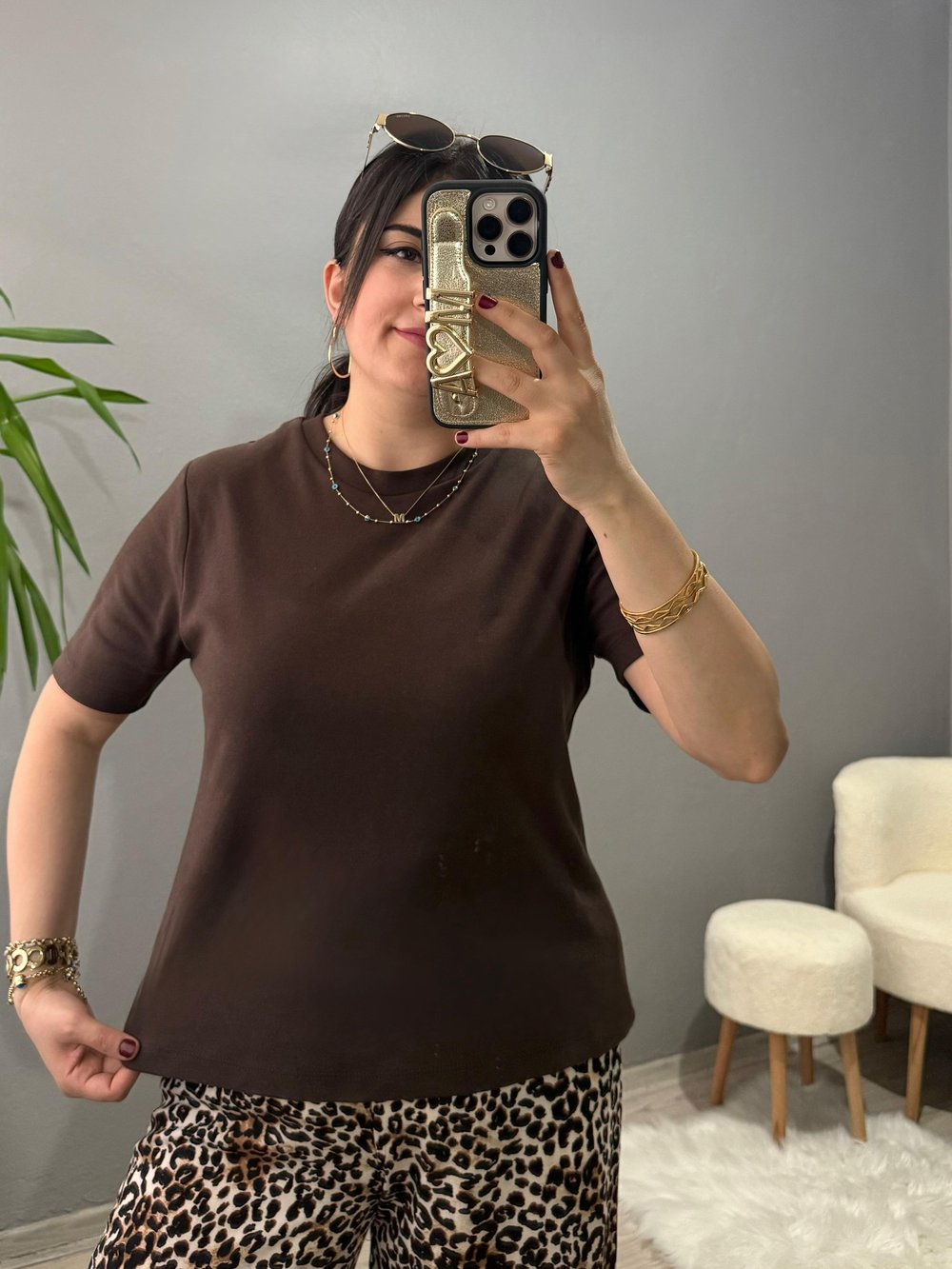 Pamuklu Basic Tshirt - Kahverengi