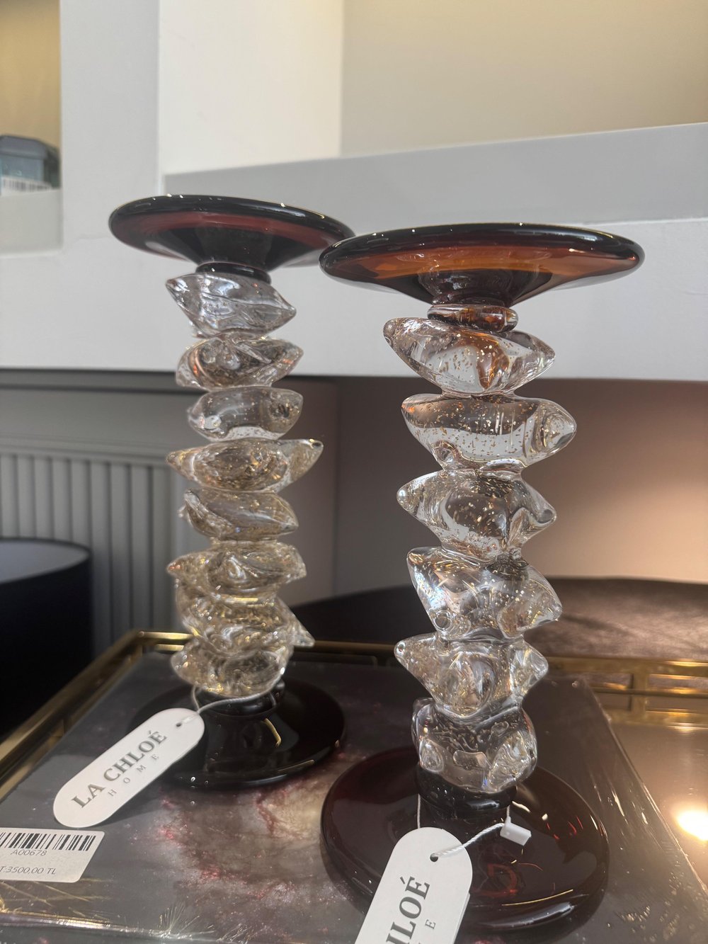 İkili Kıvrımlı Murano Şamdan 26 cm ve 24 cm