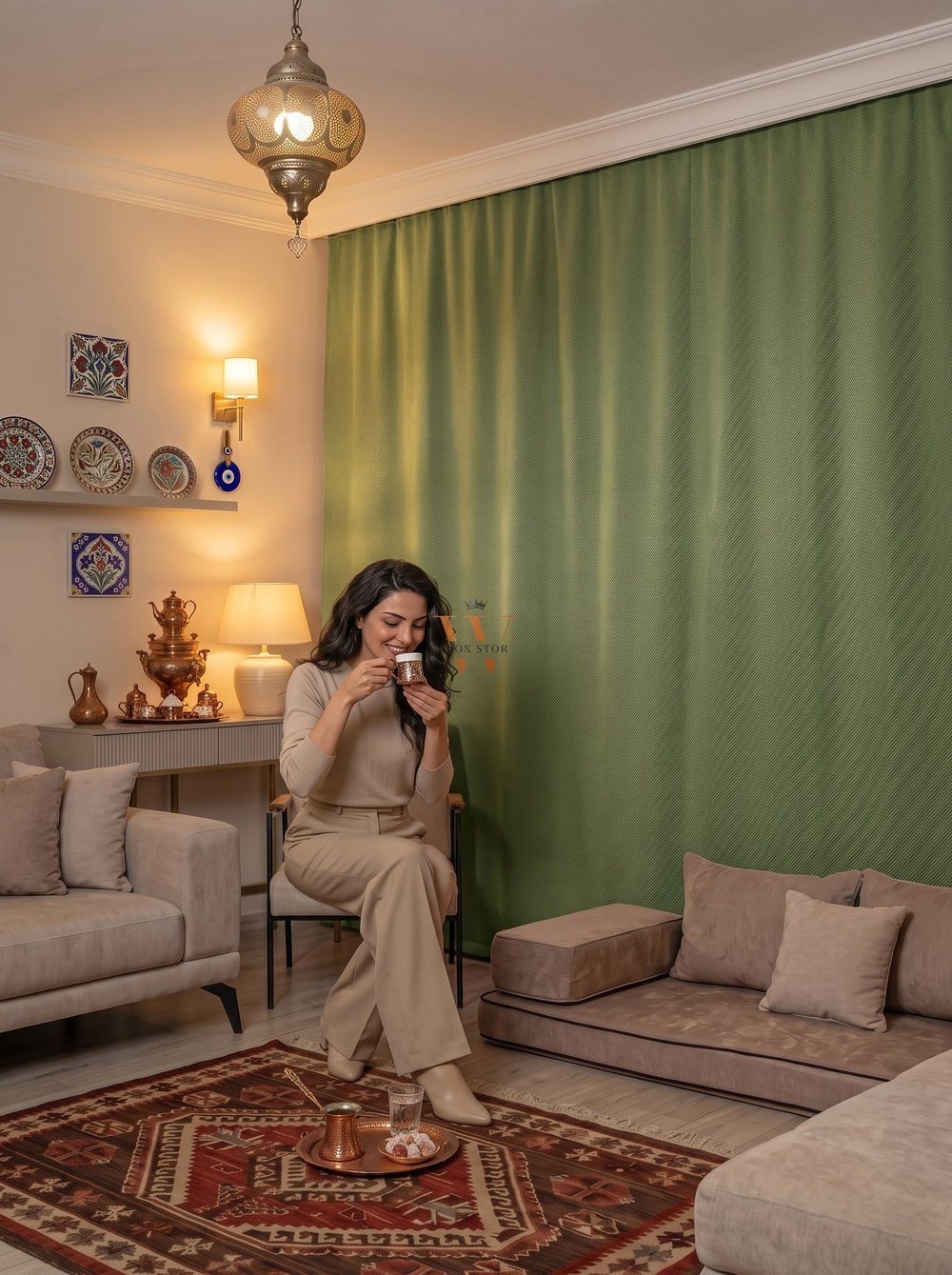 Haki Yeşil Fon Perde, Güneşlik Blackout Karartma, Salon Yatak Odası Mutfak Cam Balkon