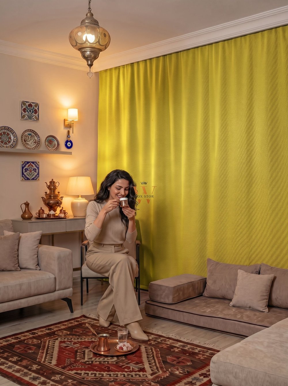 Sarı Fon Perde, Güneşlik Blackout Karartma, Salon Yatak Odası Mutfak Cam Balkon
