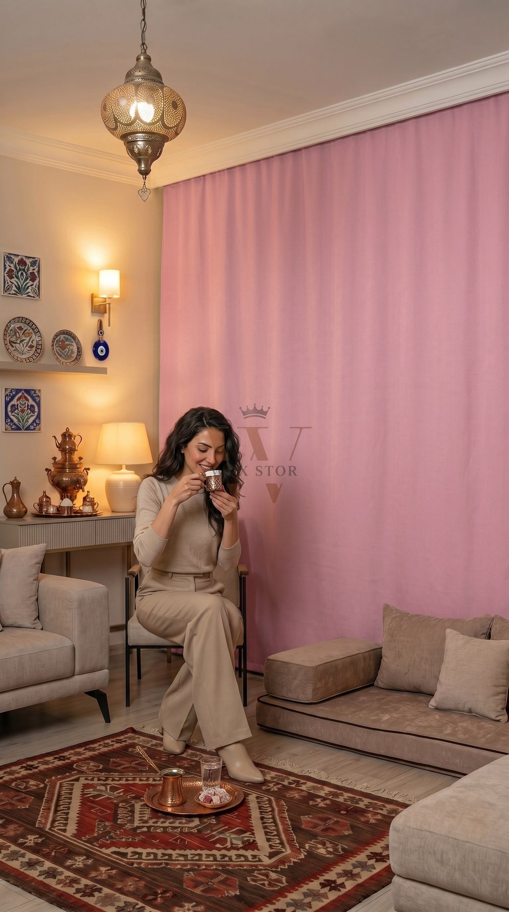 Pembe Fon Perde, Güneşlik Blackout Karartma, Salon Yatak Odası Mutfak Cam Balkon