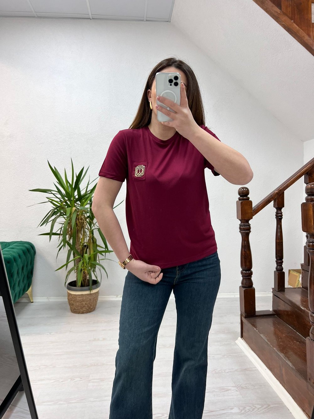 AKSESUARLI  T-SHİRT BORDO - 1290