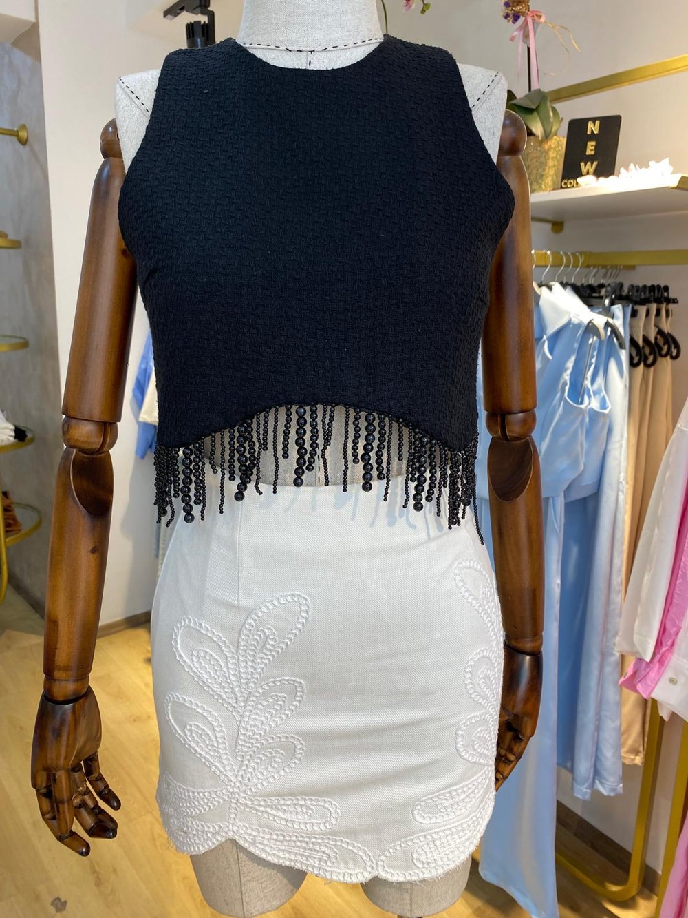 BONCUKLU CROP BLUZ SİYAH - 1047