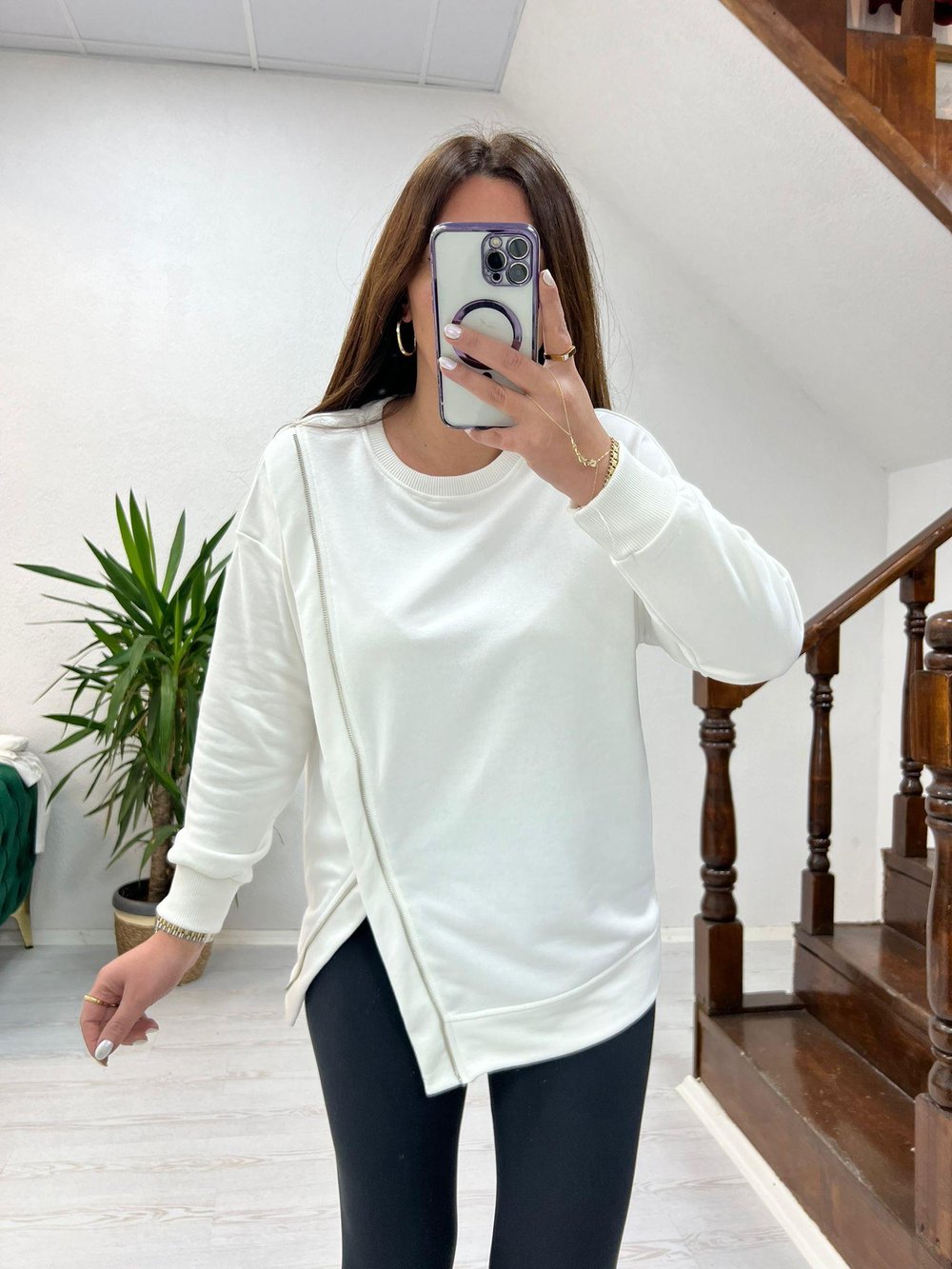 FERMUAR DETAYLI SWEAT BEYAZ - 1243