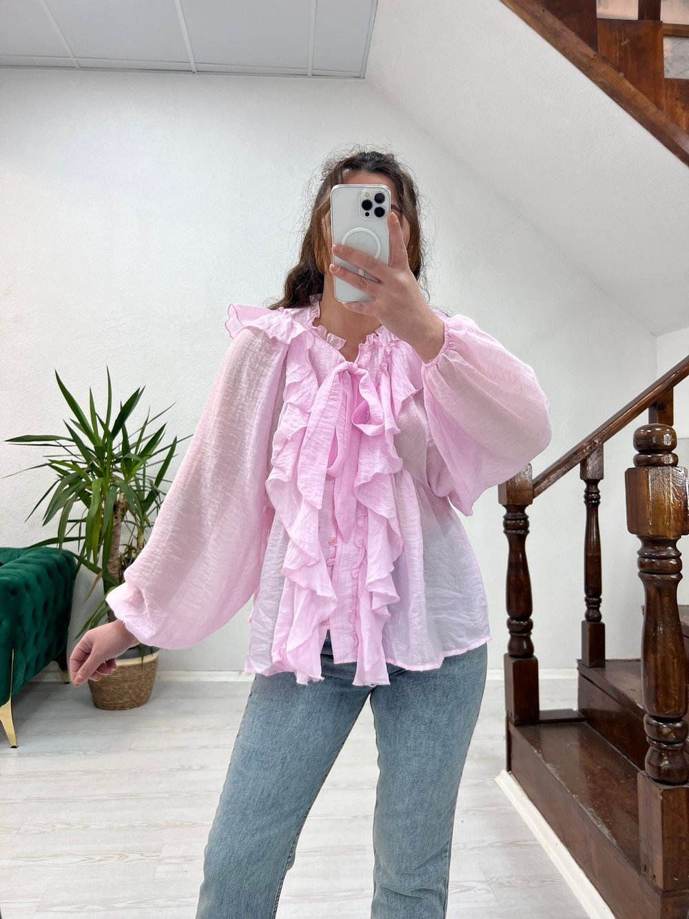 FIRFIRLI BİYELİ GÖMLEK PEMBE - 1337