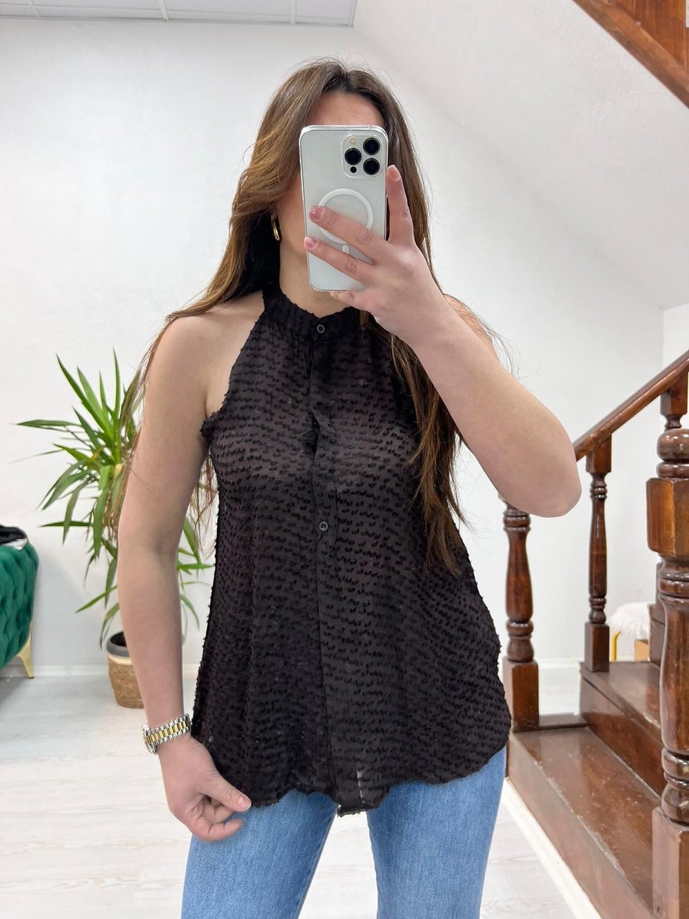 HALTER YAKA GÖMLEK KAHVERENGİ - 1306