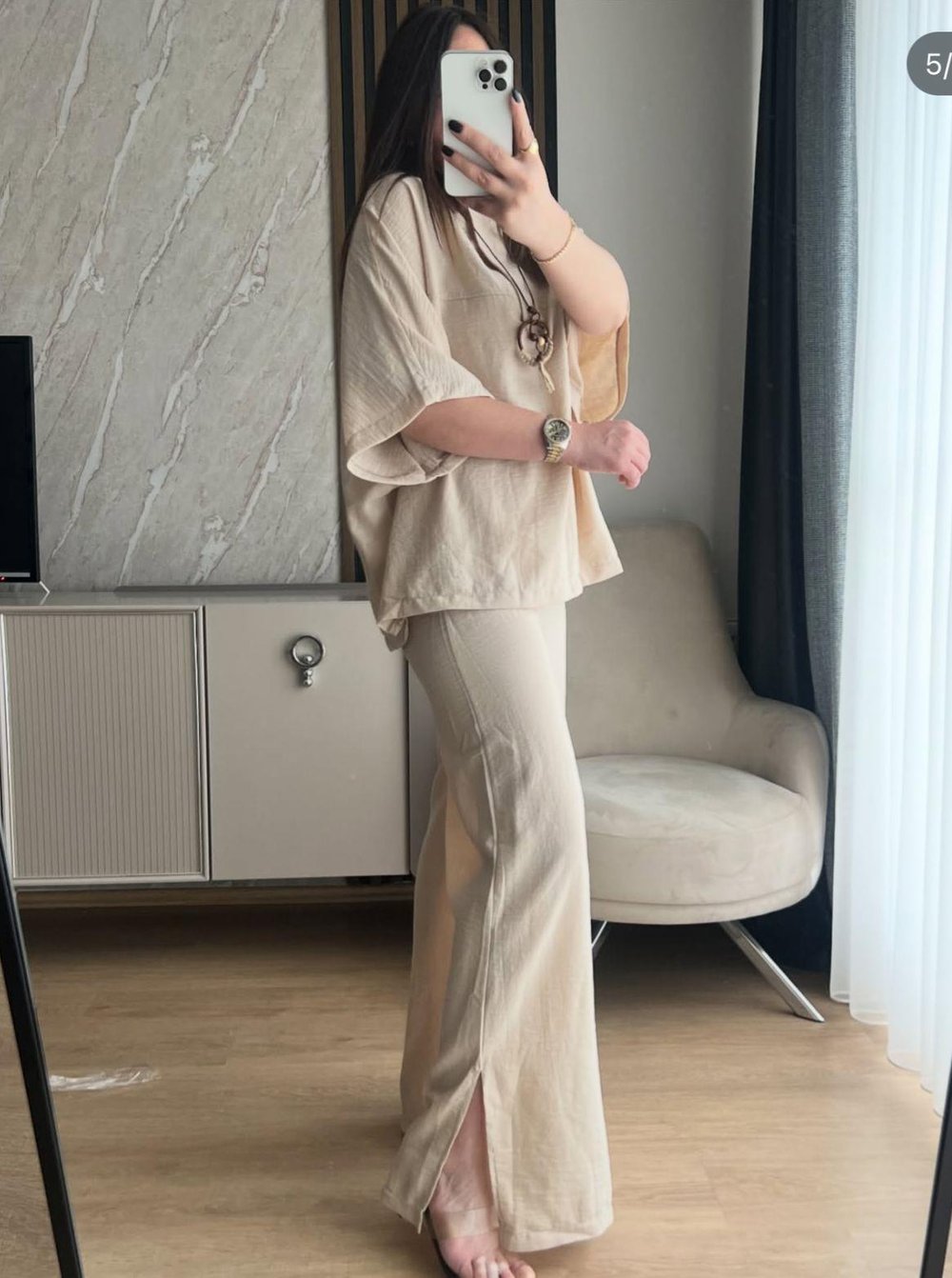 KETEN PANTOLON EKRU - 1048