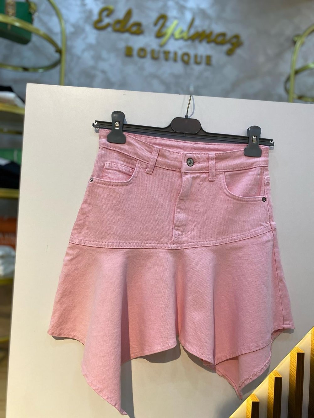 LİKRALI JEAN ETEK PEMBE - 1059