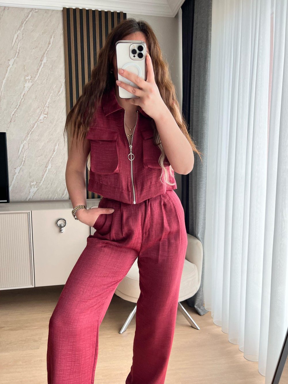 PARLAK TENSEL TAKIM BORDO - 1054