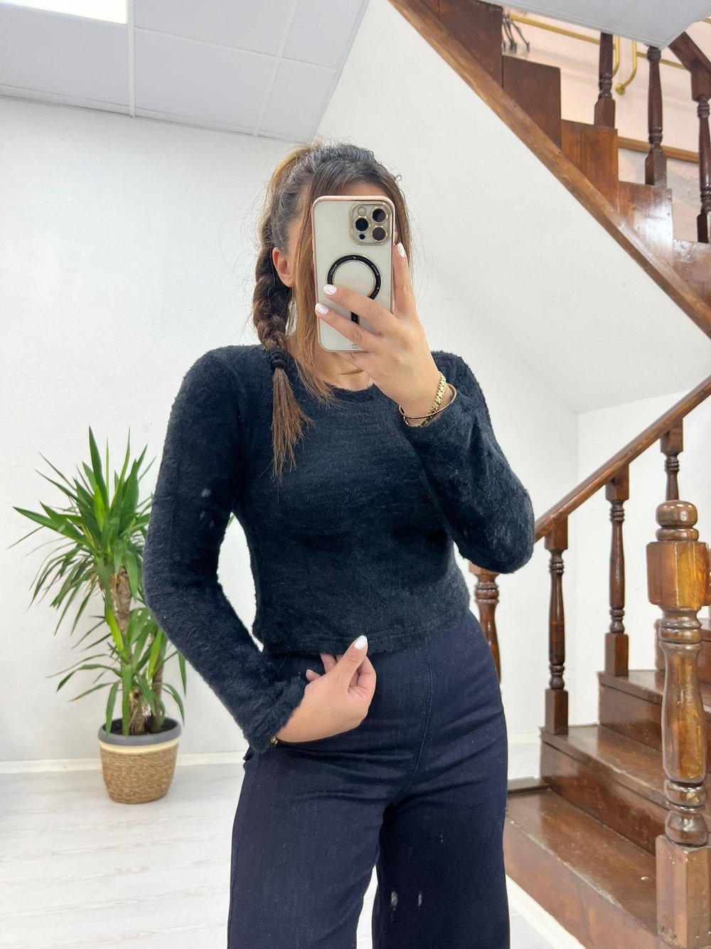 PELUŞ CROP SİYAH - 1202