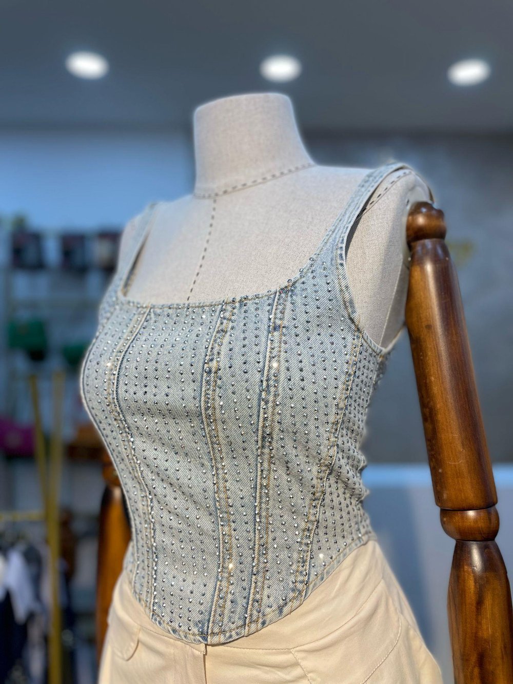 Taşlı büstiyer jean