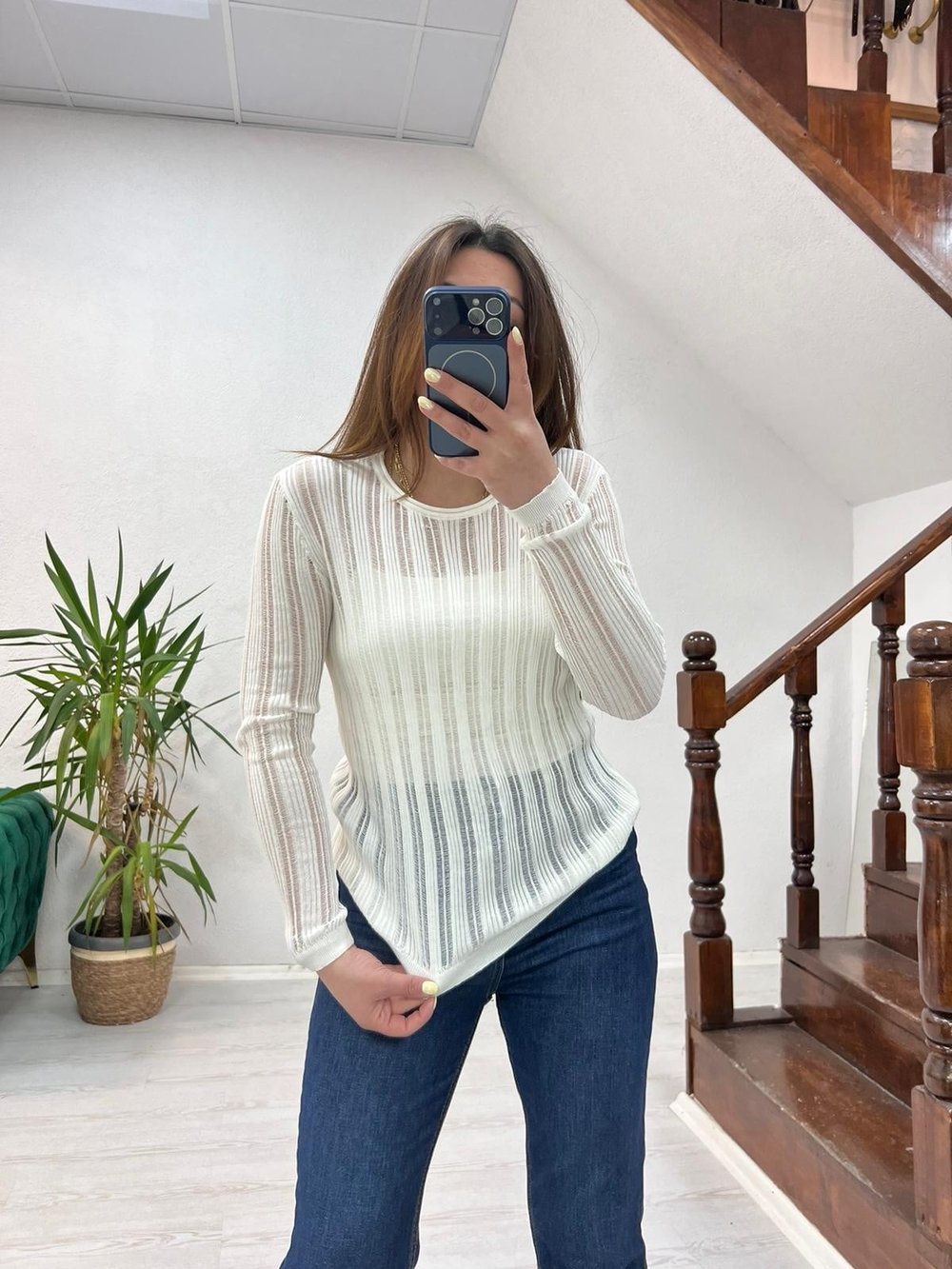 TRANSPARAN BLUZ BEYAZ - 1364