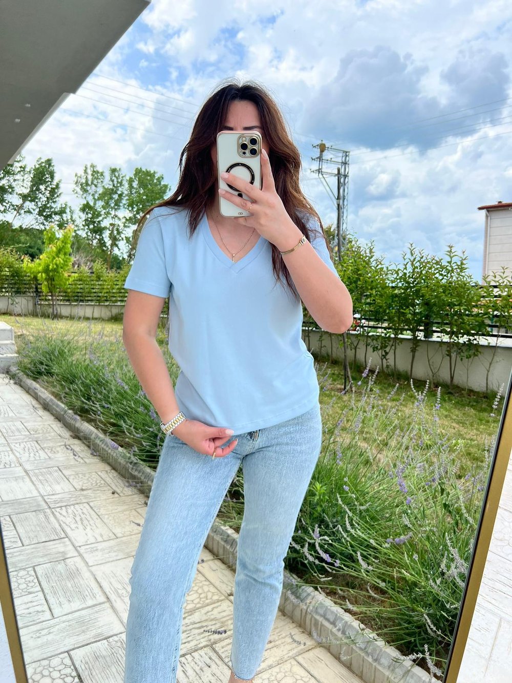 V YAKA TSHİRT MAVİ - 1151