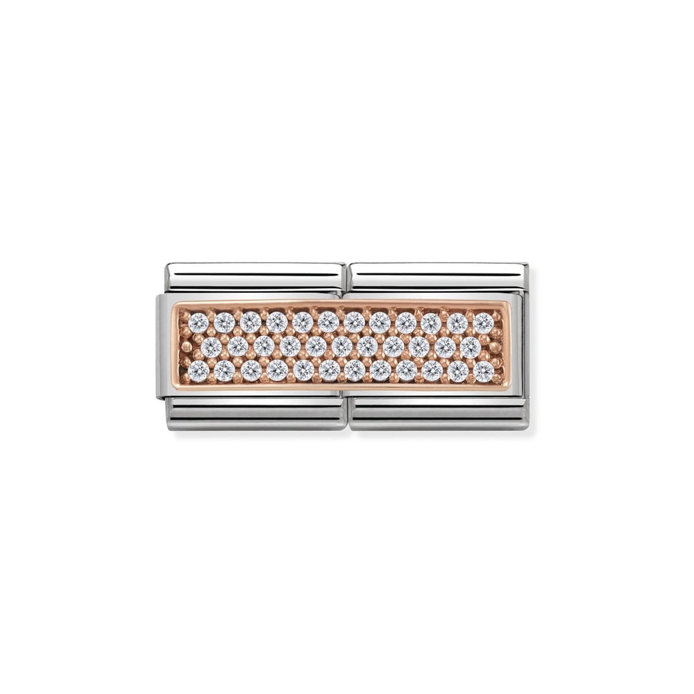 Composable Classic Çift Link Beyaz Zirkon Taşlar 9 Ayar Rose Gold