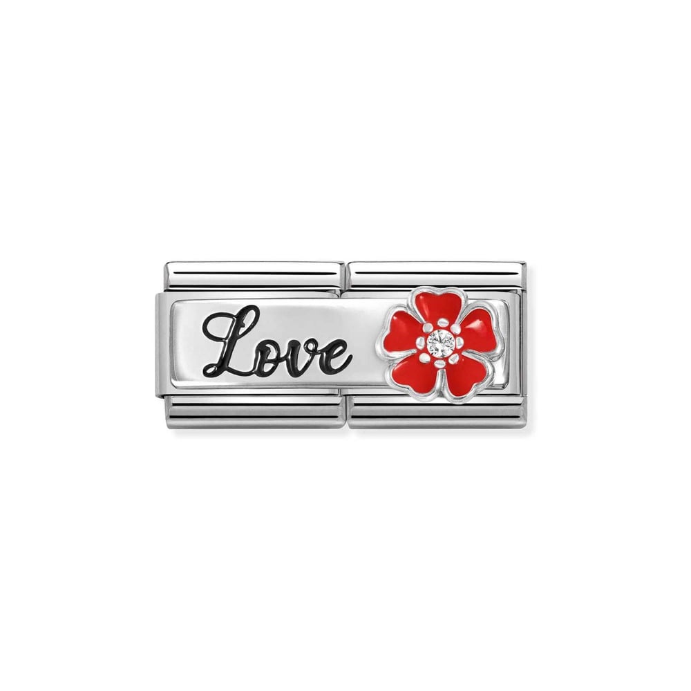 Composable Classic Çift Link Love ve Kırmızı Çiçek 925 Ayar Gümüş