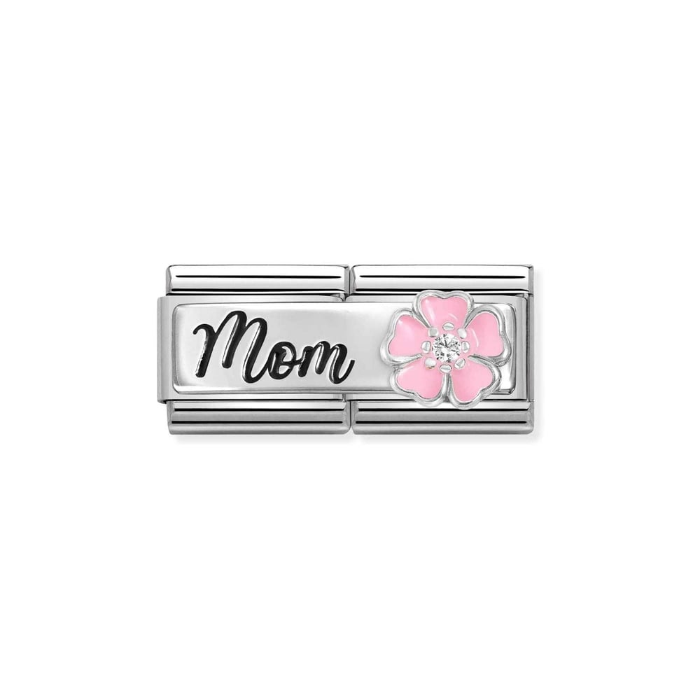 Composable Classic Çift Link Mom ve Pembe Çiçek 925 Ayar Gümüş