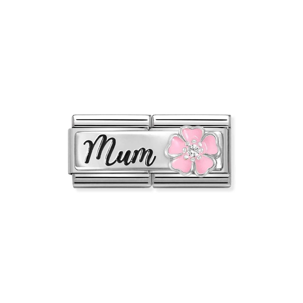 Composable Classic Çift Link Mum ve Pembe Çiçek 925 Ayar Gümüş