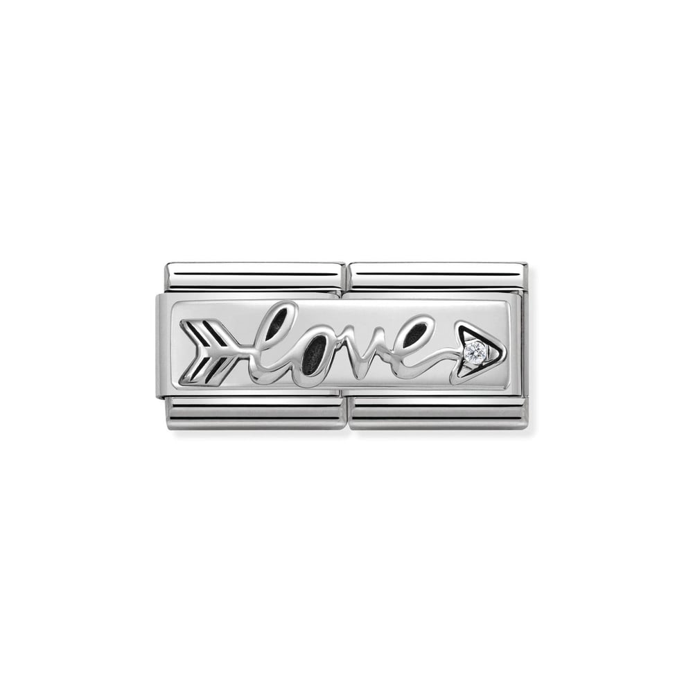Composable Classic Çift Link Taşlı Love ve Ok 925 Ayar Gümüş
