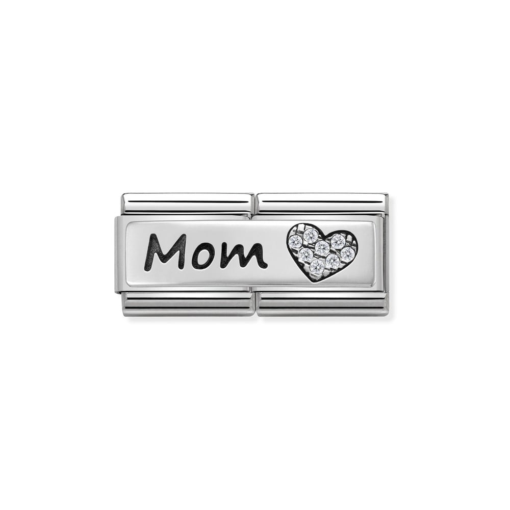 Composable Classic Çift Link Taşlı Mom ve Kalp 925 Ayar Gümüş