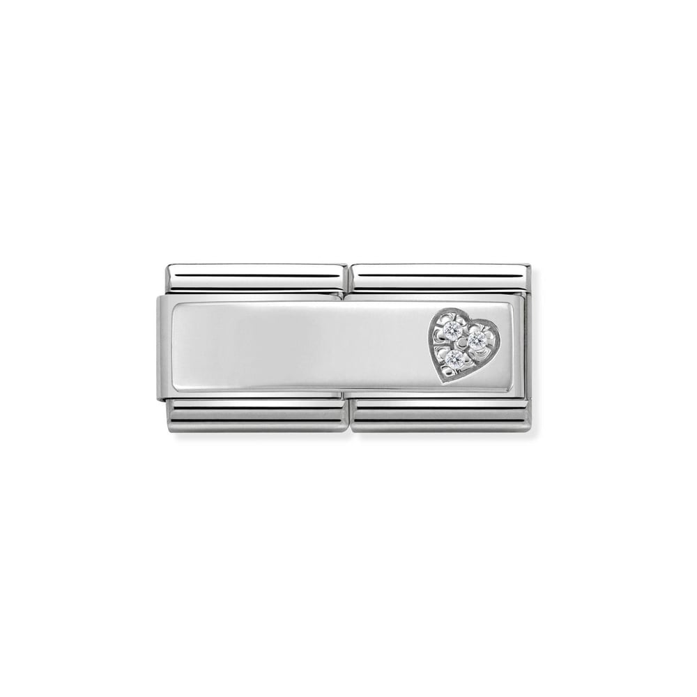 Composable Classic Çift Link Zirkon Taşlı Kalp 925 Ayar Gümüş