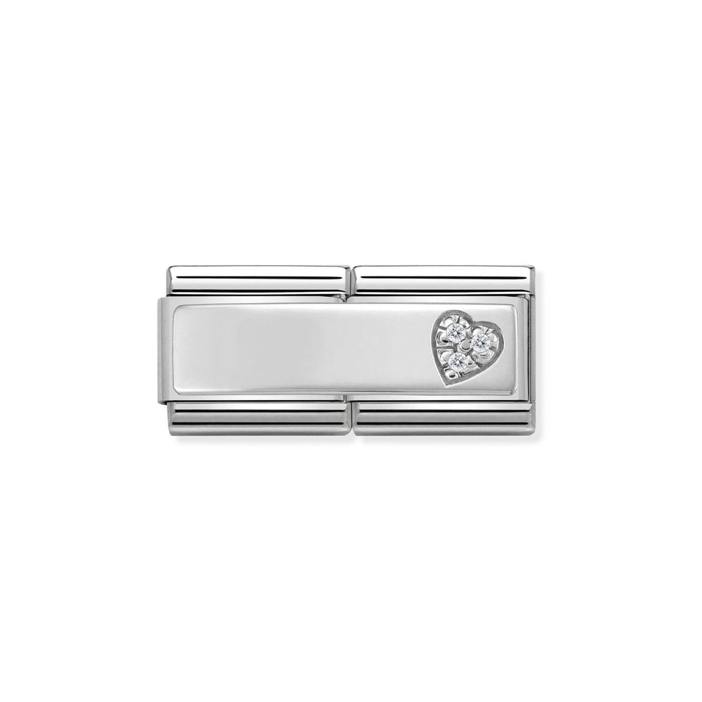 Composable Classic Çift Link Zirkon Taşlı Kalp 925 Ayar Gümüş