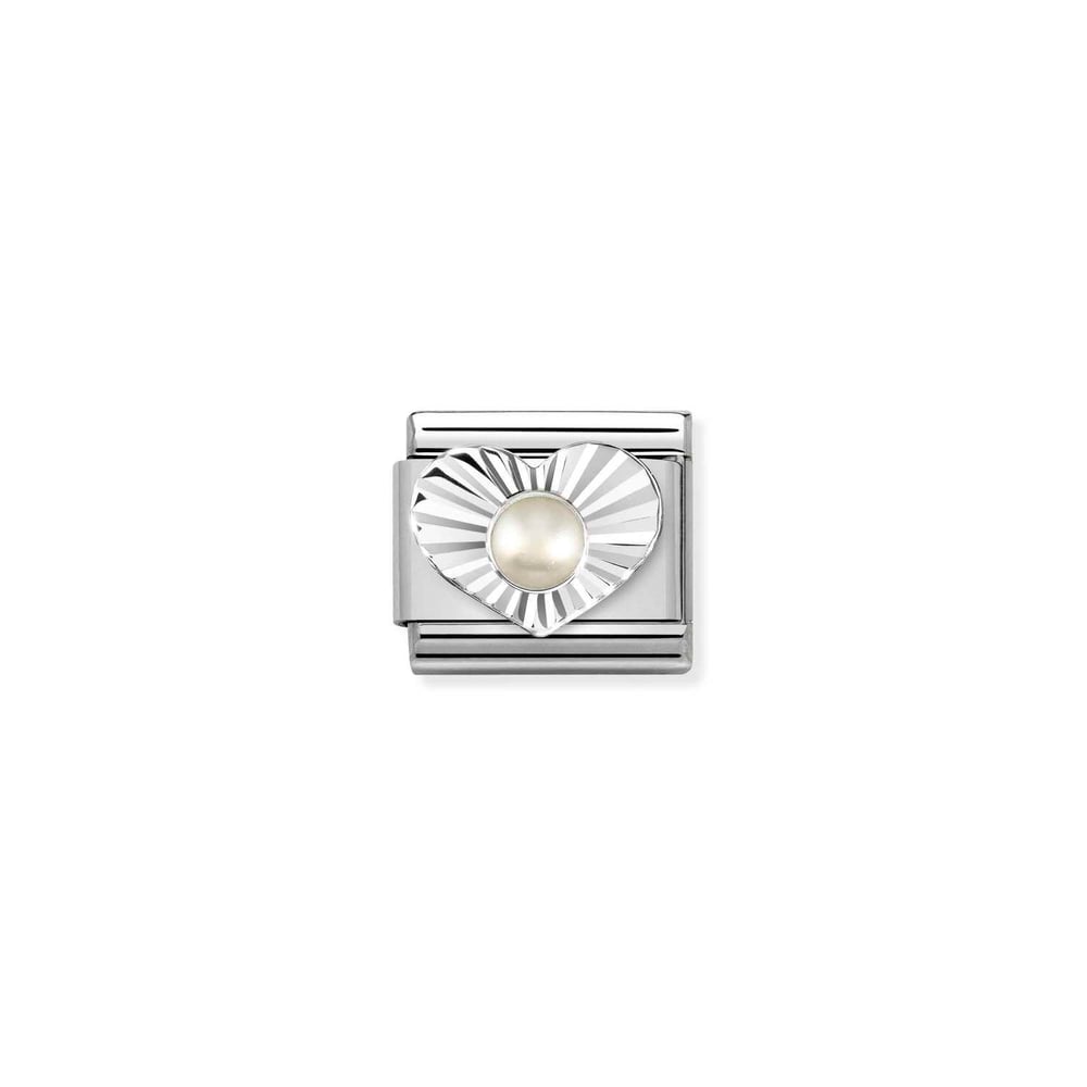 Composable Classic Link Beyaz İnci Taşlı Kalp 925 Ayar Gümüş