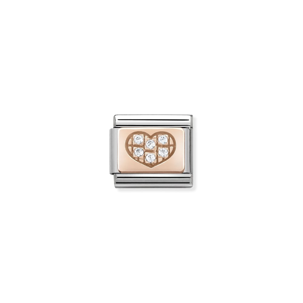 Composable Classic Link Beyaz Parıltı Zirkon Taş Detaylı Kalp 9 Ayar Rose Gold
