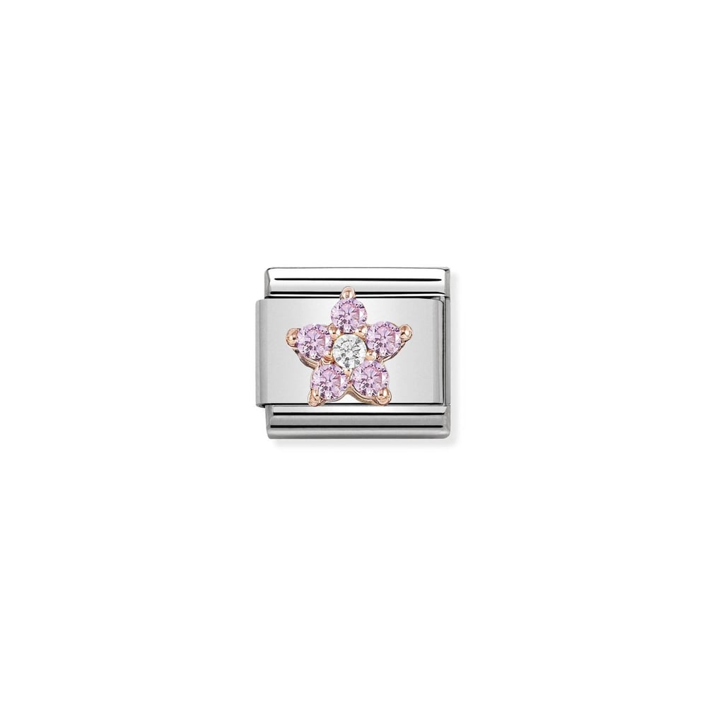 Composable Classic Link Beyaz ve Pembe Zirkon Taşlı Çiçek 9 Ayar Rose Gold