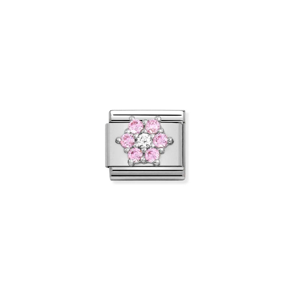 Composable Classic Link Beyaz ve Pembe Zirkon Taşlı Çiçek 925 Ayar Gümüş